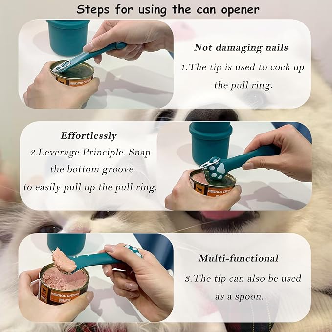 DORUI Original Canned Dog Food Storage Container & One Can Spoon | Silicone Can Cover Pet Food Sealer & Cute Paw Shape Opener Spatula | BPA Free, Airtight, Dishwasher & Freezer Safe (Dark Blue+Blue)