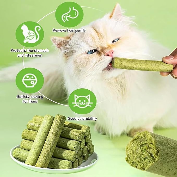 GREMBEB Cat Toys 18Pack Cats Grass Teething Stick Kitten Chew Treat for Removal Hairballs Kitty Dental Care Snack Freeze Dried Cat Food