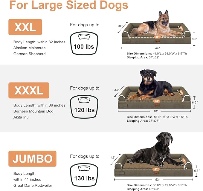 Large Dog Bed Orthopedic Washable: Extra Large Sized Beds for Jumbo Dogs Egg Crate Foam Sofa Couch Waterproof Removable Cover - Brown