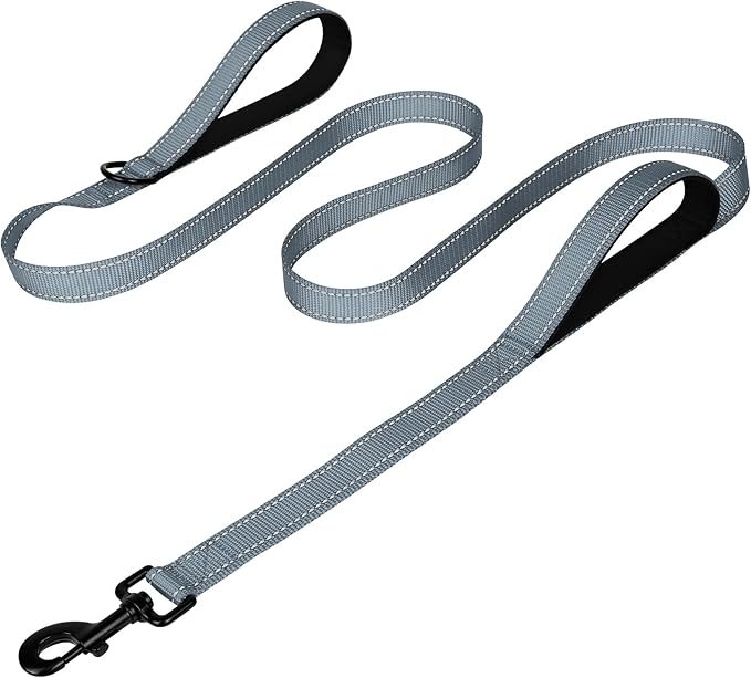Joytale Dog Leash Heavy Duty for Large Dogs That Pull, Double Handle for Traffic Control, Double-Sided Reflective Leashes for Large Medium Dogs Night Safety, 4FT, Gray