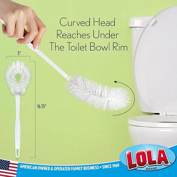 LOLA Toilet Bowl Brush w/Curved Head, Coated Wire, Durable Poly Bristles, Reaches Under Toilet Bowl Rim, 1 Pack