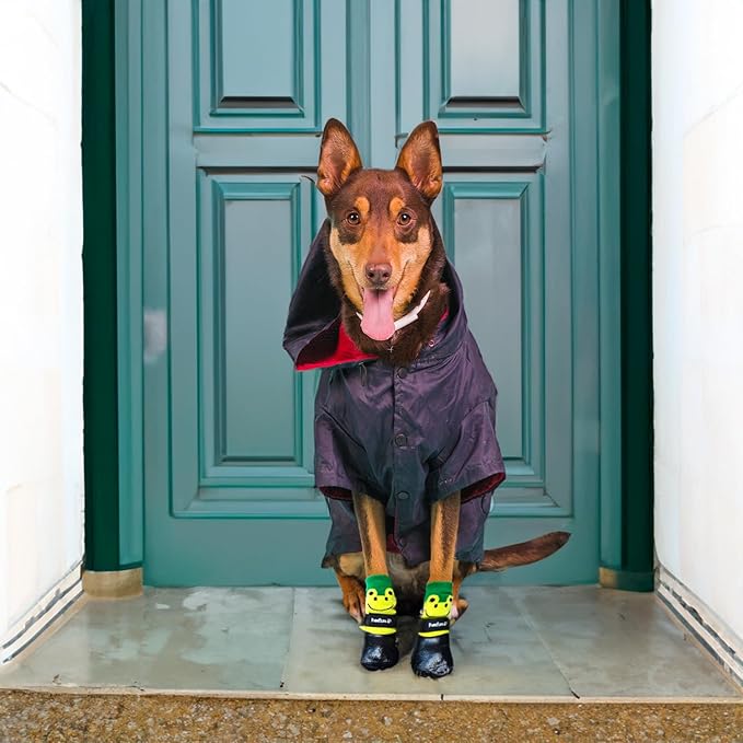 PawFlex Double Dipped Waterproof Dog Socks Comfy Pawz Soft Indoor/Outdoor Dog Booties with Rubberized Bottom| Non-Slip Silicone Grip at Inner Cuff for No Twisting or Sliding Off| Adjustable Strap