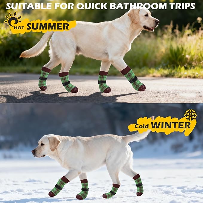 EXPAWLORER Dog Socks for Hardwood Floors, Dog Shoes for Winter, Dog Booties for Cold Pavement to Prevent Licking, Paw Protectors Strong Traction Control for Small Medium Large Dogs,Green M