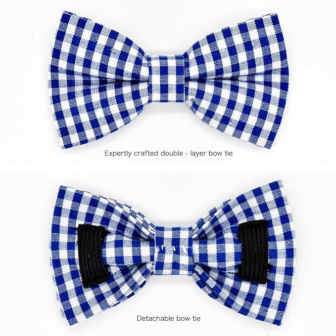 Blue Bufflo Plaid Cat Collar Bow Set, Wedding/Birthday Bowtie, Breakaway Collar for Kitten