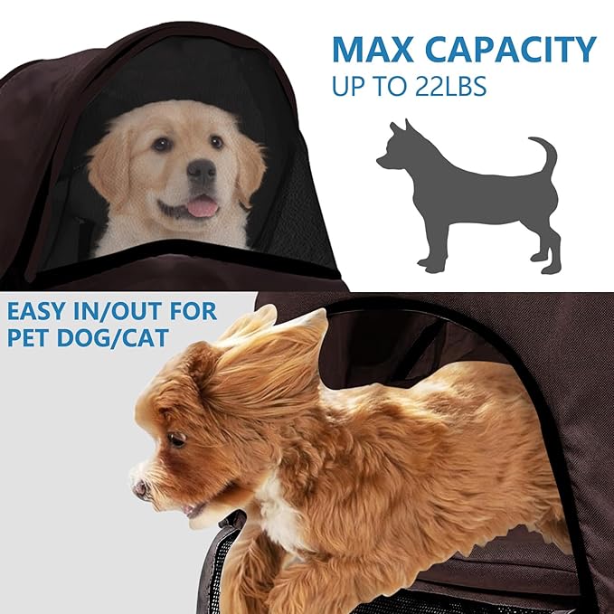 Pet Stroller 4 Wheels Dog Cat Stroller for Medium Small Dogs Cats, Folding Cat Jogger Stroller with Storage Basket & Breathable Mesh, Easy to Walk Travel Carrier