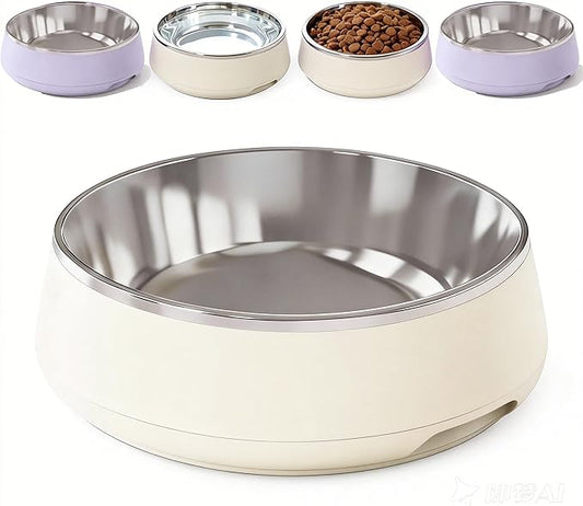 Stainless Steel Dog Bowls,Cute Dog Bowls,Dog Water Bowl No Spill,Metal Dog Bowls, Dog Food Bowls for Small Medium Dogs, Double Wall,Rubber Bottom, Dishwasher Safe,45 Fl Oz Cream White