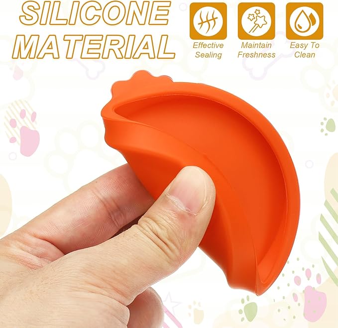 PETAXCELL Cat Food Can Covers Lids, Dog Food Can Lids with Spoons Silicone Toppers Reusable 3 Inch, (Orange, 2Sets), Intended for Dog/Cat/Pet Food