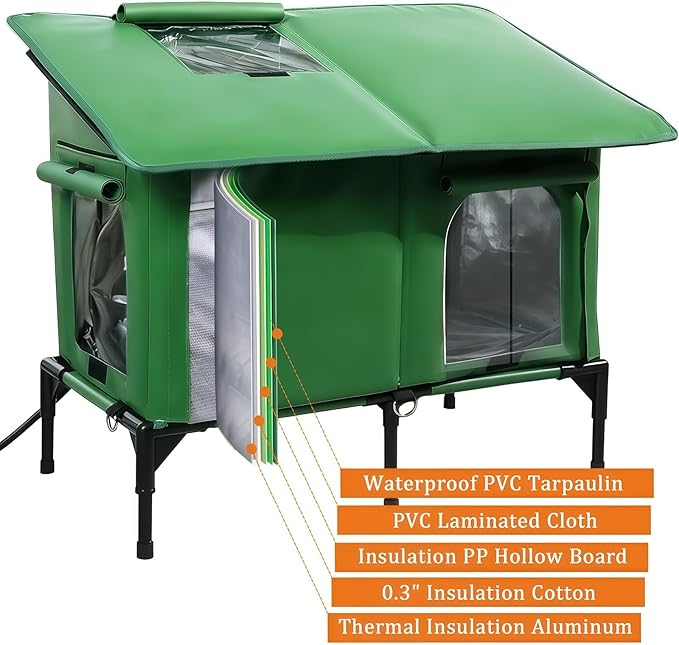 Heated Cat House for Outside, Large Size Insulated Weatherproof Outdoor Cat House for Winter, Cat Shelter with Heating Pad & Escape Door for Feral Stray Barn Cat Kitty Dog Puppy (28.6"x14.2"x23.6")