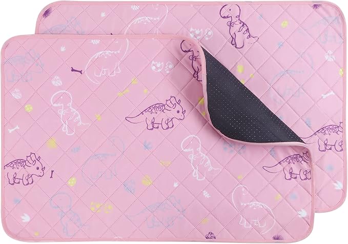 IEUUMLER Washable Pee Pads for Dogs, 2 Pack Non-Slip & Waterproof Pack Whelping Pad, Reusable Washable Puppy Potty Training Pad with Fast Absorbent for Playpen EU007 (Pink Dinosaur, 36"X48"-2pcs)