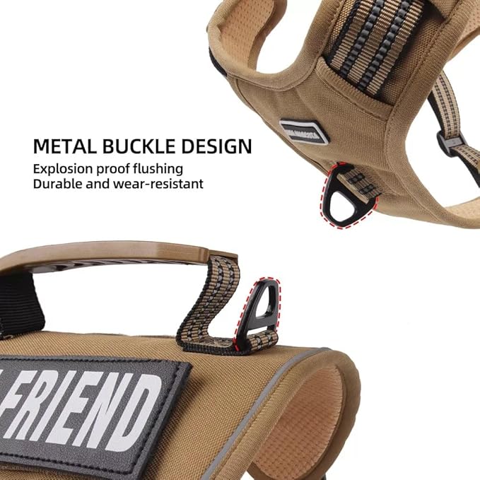 Tactical Dog Harness with Leash for Large Dogs, No Pull Adjustable Dog Harness, Reflective K9 Working Pet Vest for Walking, Training (Khaki, L)