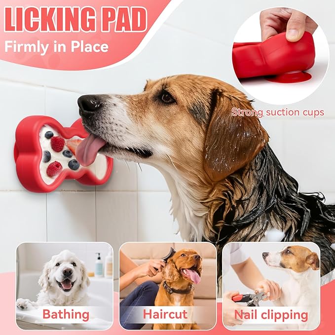 Lick Mat for Dogs, Animire Anti-Spilled Bow Tie Lick Bowls for Anxiety Relief, Silicone Slow Feeder Licking Pad with Suction Cups, Freezeable Dog Enrichment Toy for Boredom and Distraction(Red,L)