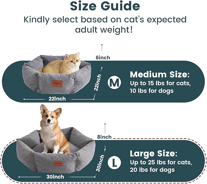 Medium Dog Bed, 30 Inch Washable Corduroy Dog Bed with Removable Cover & Anti-Slip Bottom, Durable Comfort for Medium to Large Dogs up to 45 lbs (Pink)