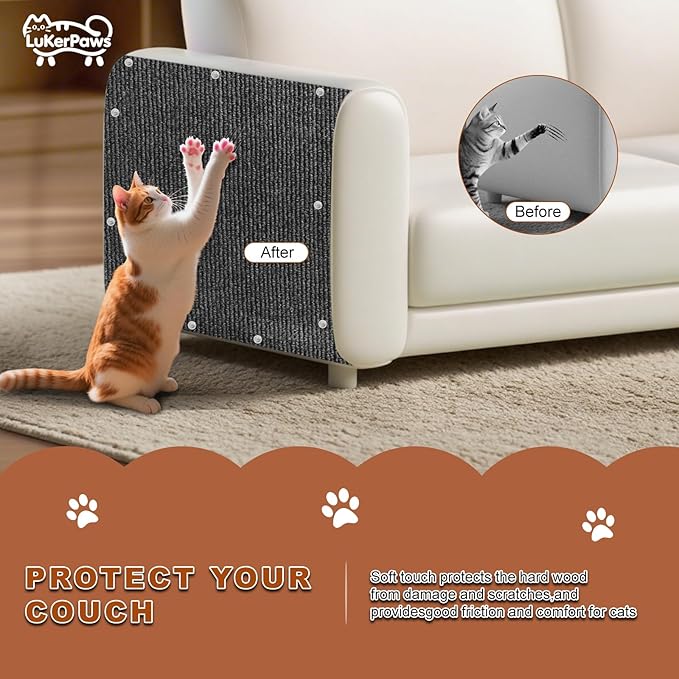 Cat Scratch Mat, Self-Adhesive Trimmable cat Scratch Furniture Protector for Couch, cat Scratch pad，cat Tree，DIY Climbing Carpet for Cat Tower Replacement Pads (Black, 78.7" x 15.8")