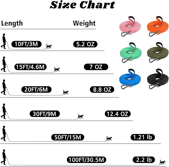 XiaZ Waterproof Long Leash for Dogs Outside, Training Long Line Lead for Large Medium Small Dogs Outside Walking, Playing, Camping, or Yard (10FT, Olive)