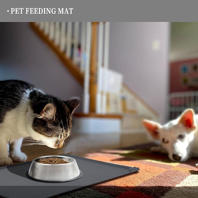 Reopet Waterproof Pet Feeding Mat with High Raised Edges, Heavier and Thicker Placemats for Cat Dog Water Bowl with BPA Free, Dogs Cats Food Mats for Messy Drinkers to Prevent Spill and Protect Floors