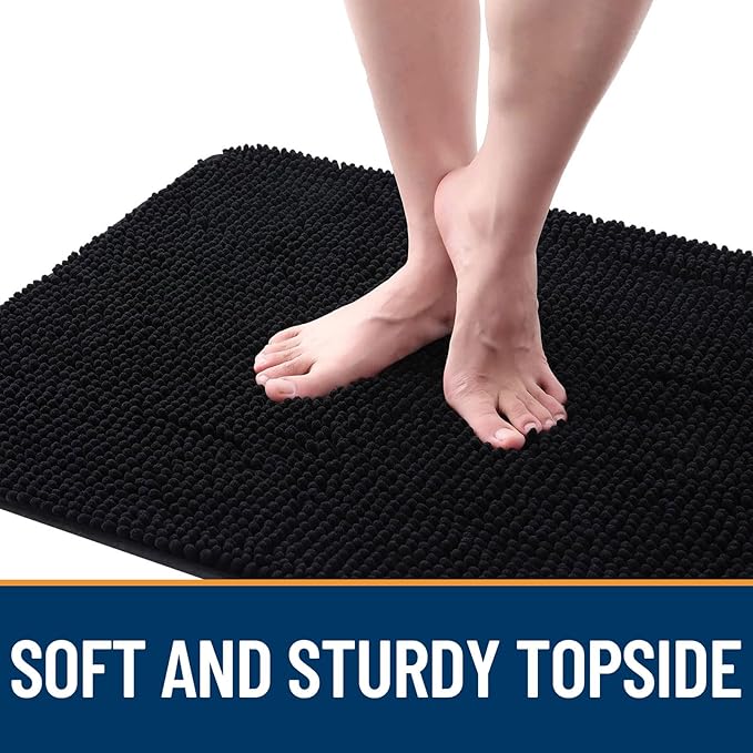 OLANLY Dog Door Mat for Muddy Paws 70x35, Absorbs Moisture and Dirt, Absorbent Non-Slip Washable Doormat, Quick Dry Chenille Mud Mat for Dogs, Entry Indoor Entryway Carpet for Inside Floor, Black