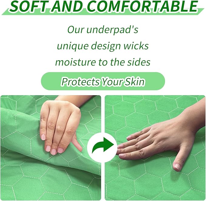 Waterproof Washable Underpads Pee Pad (Green 34" x 52" 2 Pack), Reusable Absorbency Bedwetting Incontinence Bed Pads for Kids Adults Elderly Dog Pet, Puppy Pads for Mattress Couches Sofas Floors