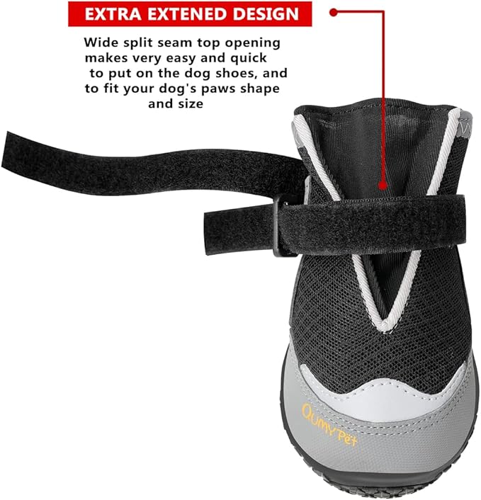 QUMY 4PCS Dog Boots for Large Dogs, Medium Dog Shoes & Paw Protectors for Hot Pavement, Summer Heat Protection, Mesh Breathable Nonslip Dog Booties for Hardfloors, Walking Running Hiking Black Size 7