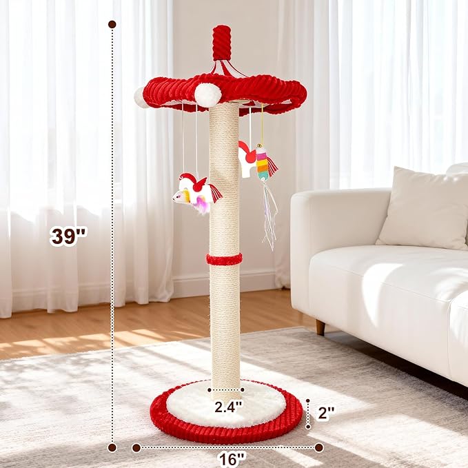 Merry-Go-Round Cat Scratching Post & Interactive Cat Toy | 39" Very Tall Scratcher with Rotating Top for Indoor Cats, for Kittens to Large Adults
