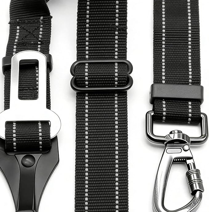 Portable Dog Seatbelt, Secure Harness Lead, 20.47-24.4 Inches Safety Strap with Alloy Clip, Soft Nylon Pet Straps, Dogs Harness with Safety Design, Pets Accessory for Travel and Car