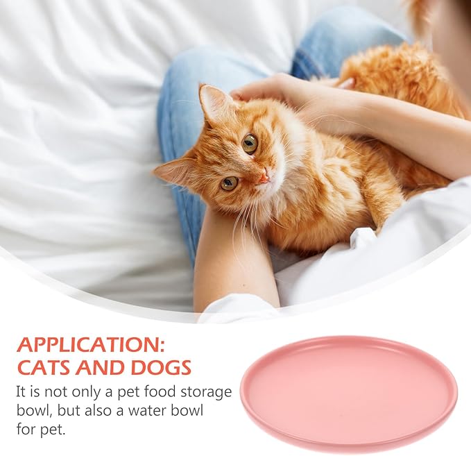 OSOLADY Ceramic Shallow Cat Bowl with Whisker Relief Non-Spill Design Pink Pet Food and Water Dish for Indoor Cats and Kittens