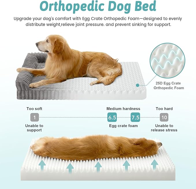 Cute Dog Bed for Small Dogs, Faux Rabbit Fur Orthopedic Foam Dog Bed with Sides, Removable Washable Cover & Waterproof Lining, Comfortable Pet Couch, Grey (30" L x 20" W x 6" Th)
