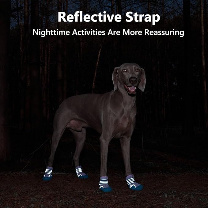 Dog Shoes Small Medium Large Size Dogs, Puppy Booties Paw Protector for Hot Pavement, Non-Slip Waterproof Rubber Reflective Strapped Boots (Blue, Size 7#: (3.2 * 2.8) (L*W) for 63-75lbs)