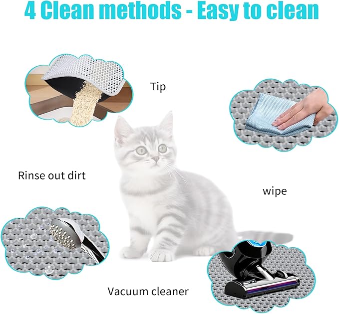 Cat Litter Mat, Kitty Litter Collector, Double Layered Honeycomb Design Waterproof, Anti Urine, Anti Slip, Easy to Clean, Limit Garbage (35"x24", Grey)