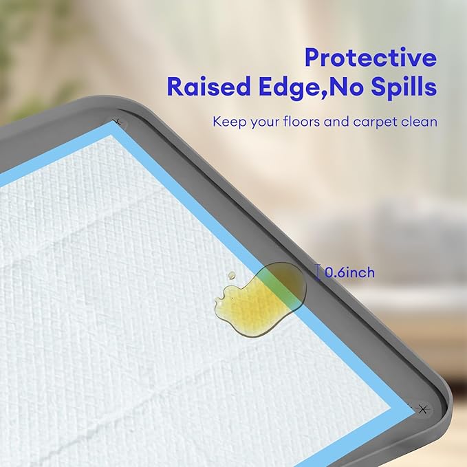 Pee Pad Holder for Dogs, 32"x21" Foldable Silicone Puppy Pad Tray with Built-in Clamps, Raised Edge Leak-Proof Potty Training Mat, Non-Slip Tear-Resistant Dog Pad Holder for Floor Protection