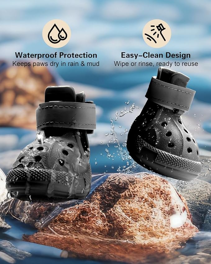 Dog Boots for Hot Pavement & Snow – Waterproof Non-Slip Dog Shoes with Reflective Straps, Adjustable Easy-On Pet Booties for Small Medium Large Dogs, Outdoor Paw Protection, 4Pcs