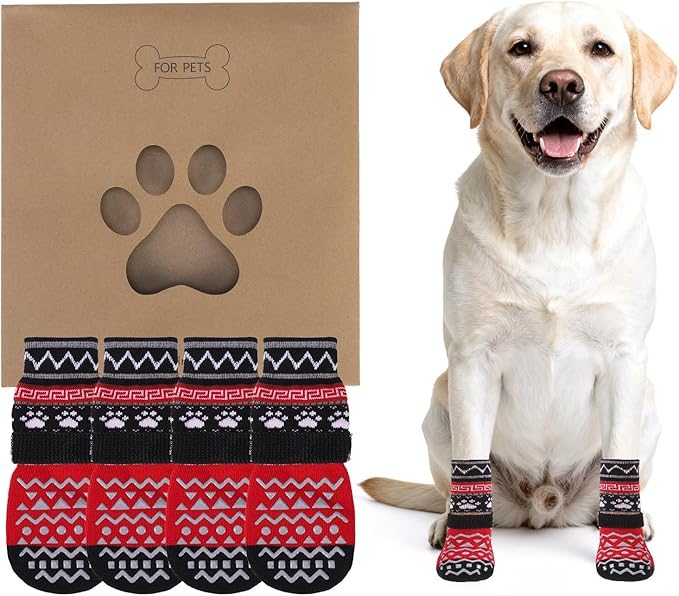 KOOLTAIL Dog Socks to Prevent Licking Paws for Hardwood Floors Anti Slip, Winter Warm Pet Boots&Paw Protector with Grippers, Double Sides Puppy Shoes Booties for Small Medium Large Senior Dogs