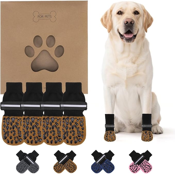 KOOLTAIL Anti Slip Dog Socks to Prevent Licking Paws,Dog Shoes for Hot Pavement, Reflective Traction Control Grip Booties, Dogs Boots & Paw Protector for Hardwood Floors Small Medium Large Senior Dogs