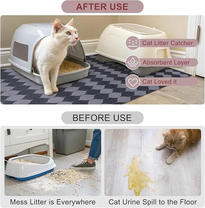 BEAUTYZOO Cat Litter Mat Large 20"x28" - Premium Waterproof Litter Trapping Mat with Non-Slip Backing, Cat Litter Box Mat Scatter Control for Floor, Machine Washable & Urine Proof, Soft for Kitty Paws