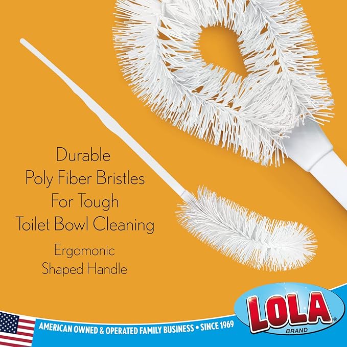 LOLA Toilet Bowl Brush w/Curved Head, Coated Wire, Durable Poly Bristles, Reaches Under Toilet Bowl Rim, 1 Pack