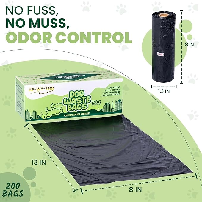 Dog Waste Bags, 400 Count, 15 Pounds, Opaque Black Color, Holds Odors Inside