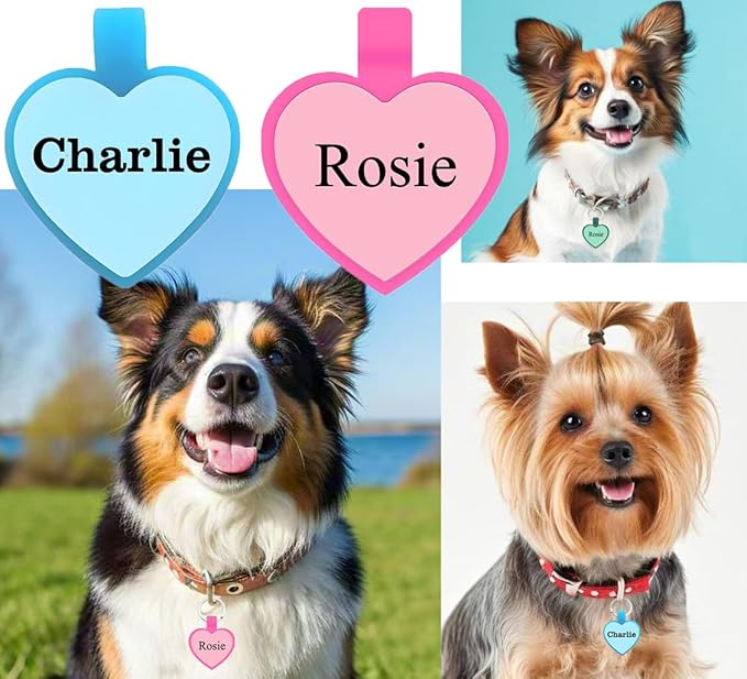 Silent Dog ID Tags, Personalized Engraved Silicone Dog and Cat Name Pet ID Tags, Lightweight and Waterproof, Soundless No More Jingling Tags(1 PCS, Heart)
