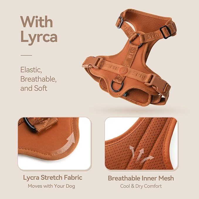 No Pull Dog Harness with Lycra, Three-Point Force Dispersion & 3D Padding, Adjustable Breathable Mesh for Small Medium Large Dogs(Carmel Brown,XS)