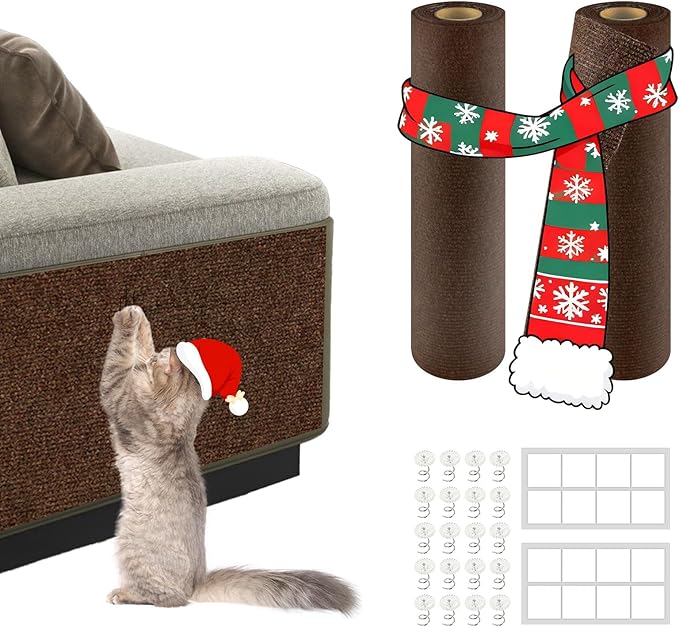 2Pack Total 78.7"x15.8" Cat Scratch Mat for Cat Couch Furniture and Wall Protector | Trimmable Self-Adhesive Carpet Climb Cat Scratcher for Covering Cat Tower and Replacement Pads (Brown)