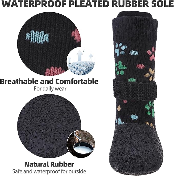 PUPTECK Anti Slip Dogs Shoes for Hot/Cold Pavement, Senior Booties, Rubber Boots & Paw Protectors for Small Medium Large Size Dogs to Prevent Licking, Grippy Socks for Hardwood Floors, Paw S