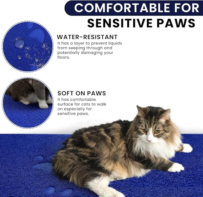 Andalus Extra Large Cat Litter Mat, Pack of 1 - Waterproof, Non-Slip & Easy to Clean Cat Litter Box Mat for Extra Efficient Pet Litter-Trapping, Blue (35” X 23”)