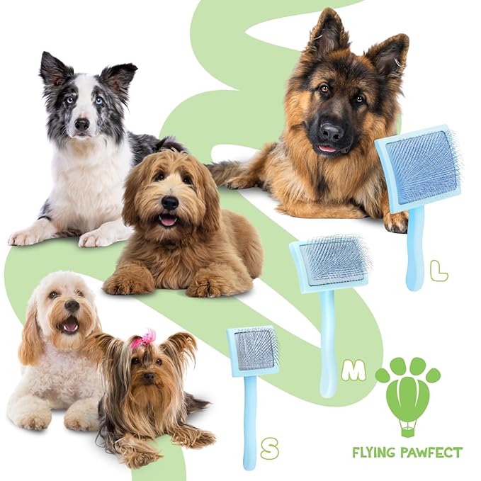 Pet Slicker Brush With Soft Massage Grooming Stainless Steel Pins - For Dematting, Shedding Fur, and Undercoat - Ideal Gift for Professional Pet Groomers - Long Slicker Brush (Coral, Curved Small)