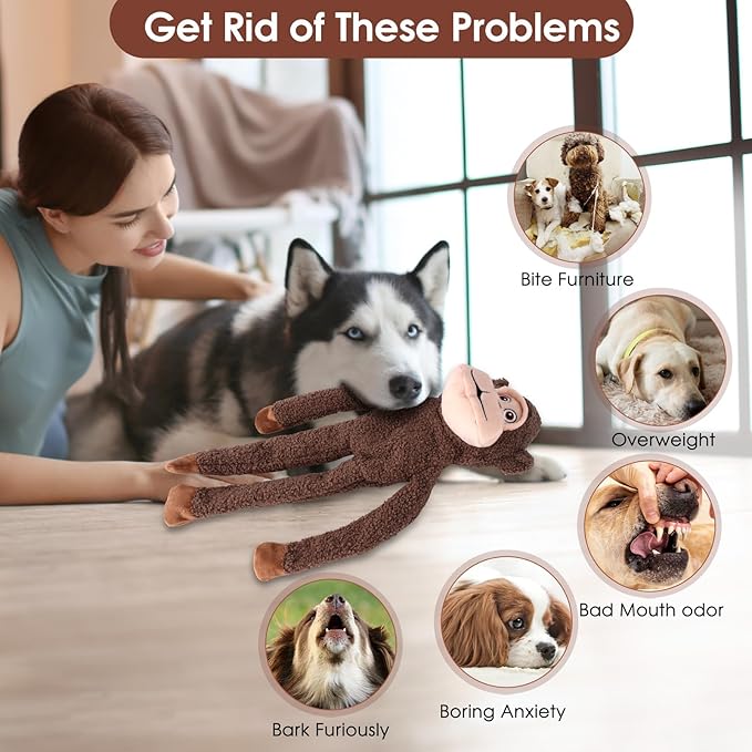 No Stuffing Dog Toys for Large Dogs - 3 Pack Squeaky Crinkle Interactive Plush Teething Toys, Durable & Fun Gifts for Small, Medium & Large Breeds