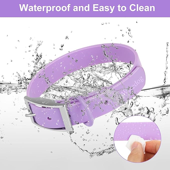 Wisedog Waterproof Dog Collar, Adjustable Soft Rubber Coated Webbing, Odor-Proof and Easy to Clean for Small Medium Large Dogs, with Airtags Case(XL|18"-23.6" × 1 in, Lilac)