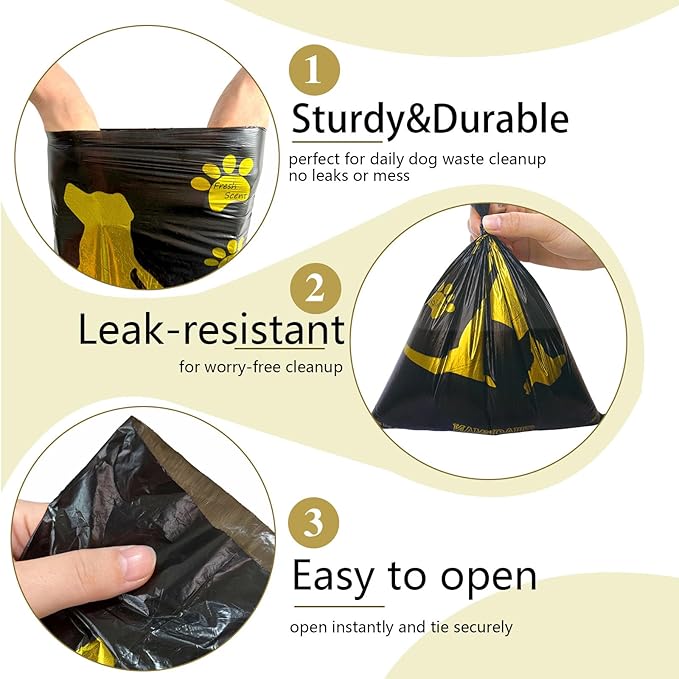 Bone Shaped Dog Waste Bag Dispenser with Leakproof Bags, 2 Holders, 30 Bags, Beige