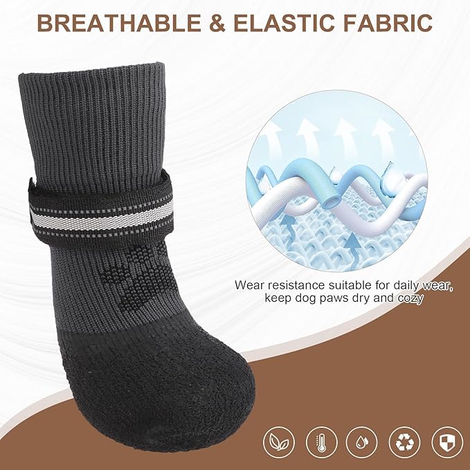 BINGPET Anti Slip Dog Shoes Socks,Dog Booties Waterproof for Hot Pavement with Reflective Straps,Dog Paw Protector for Hardwood Floors Prevent Licking (Black, M(Paw Width 1.8"))