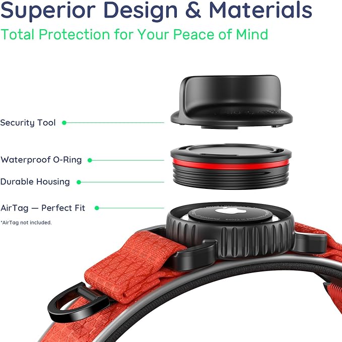WhoseID Airtag Dog Collar | with Waterproof Air Tag Holder | QR Code Pet ID | Durable Comfortable Oxford Padded | Reflective Collar | for Small Puppy Dogs(Red,S,10''~16'')
