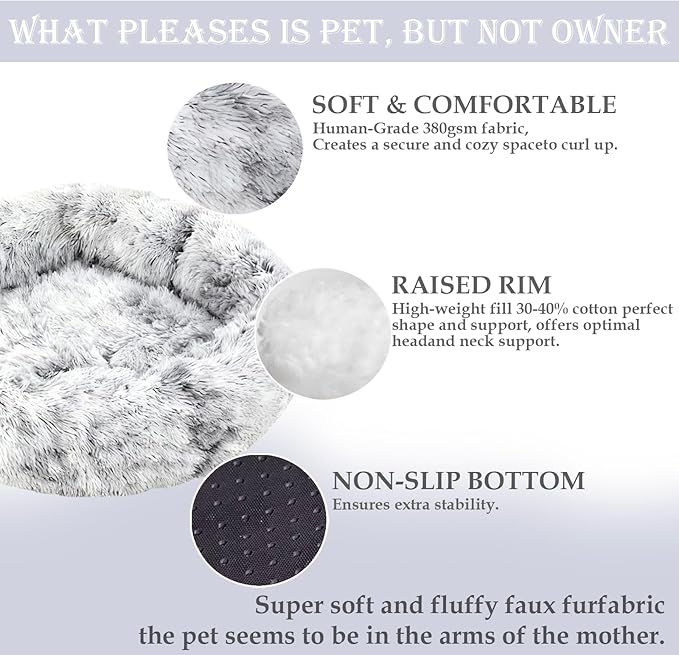 Calming Dog & Cat Bed for Extra Large Small Medium Sized Pet, Donut Washable Comfort Fluffy Warm Round Mat for Puppy Kitten, 8 Size Essentials Furniture Supplies Indoor