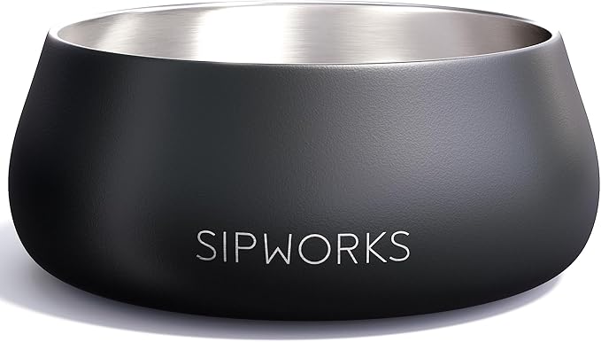 Stainless Steel Dog Bowl – 32oz Weighted Metal Food and Water Bowls for Dogs and Cats with Non-Slip Base - Pet Bowls for All Breeds Sizes for Travel & Outdoor Play - Midnight Black