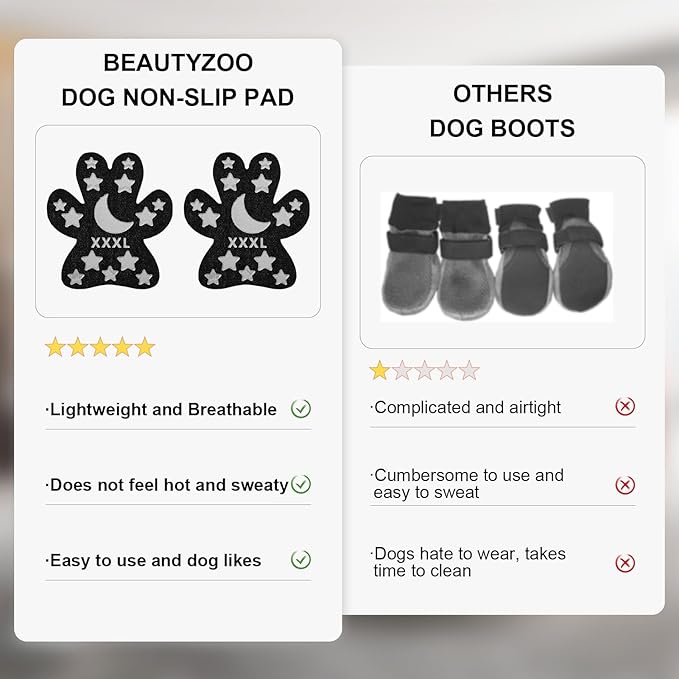 BEAUTYZOO Anti-Slip Dog Paw Pads for Senior Dogs - Traction Grips Dog Paw Stickers for Hot Pavement Hardwood Floors, Durable Pet Paw Protector Shoes Booties Socks Replacement (36pcs, Black L)