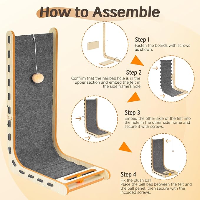 Cat Scratch Pad with Ball Toy Vertical Cat Scratching Board for Indoor Cats Adults Standing Felt Scratching Post Furniture Protector Kittens Cratchers Toys 26.8 Inch - Grey